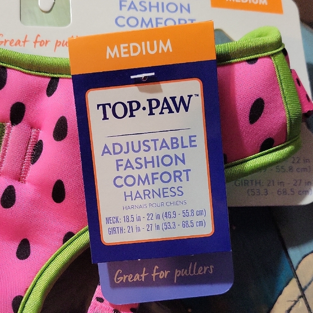 Top Paw Pink and Black Polka Dot Dog Harness - Picture 2 of 4